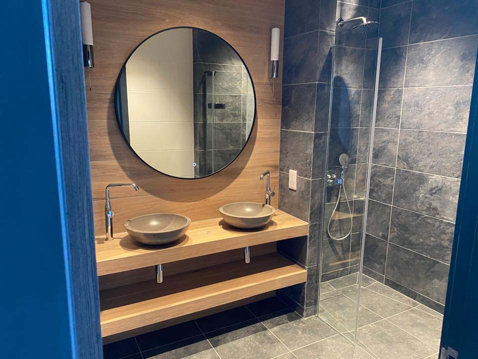 Modern bathroom with walk-in shower fitted in the Borders